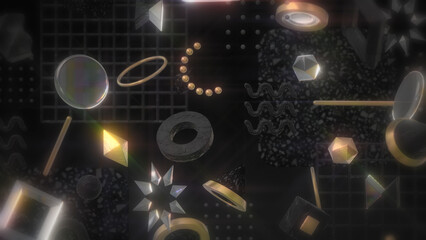 紗がかかった幾何学模様やテラゾー柄が並ぶオシャレな3DCG - ブラック