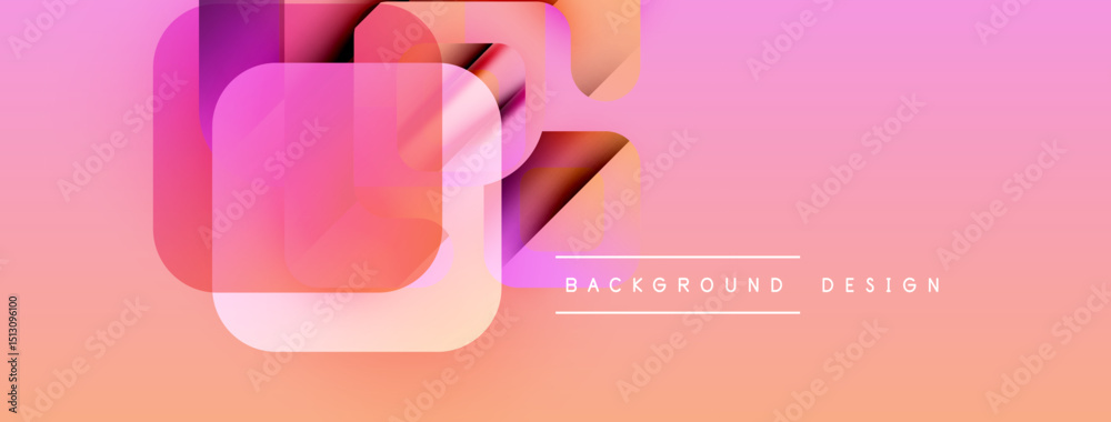 Poster abstract geometric shapes overlap, creating vibrant pink, orange gradient. modern design element for