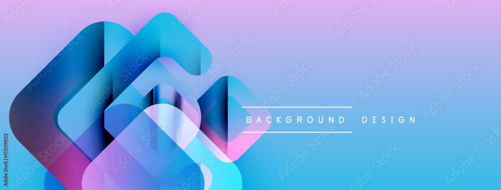 Poster Abstract geometric shapes overlap, creating vibrant blue, purple gradients. Modern design element for backgrounds, presentations.