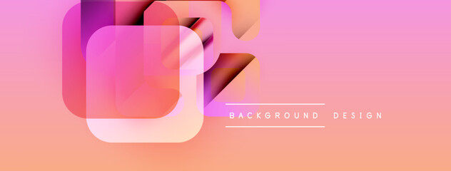 Abstract geometric shapes overlap, creating vibrant pink, orange gradient. Modern design element for backgrounds, banners.