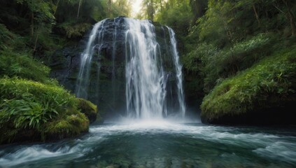 Scenic Waterfall in Lush Green Forest