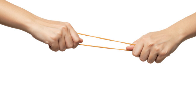 Isolated Hands Stretching a Rubber Band Tension and Elasticity