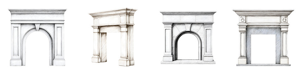 Elegant marble fireplaces with intricate designs, showcasing various architectural styles, perfect for modern or classic home decor, emphasizing luxury and craftsmanship