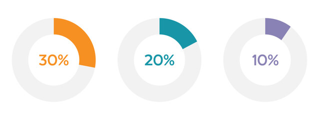 Round loading symbol with 10,20,30,percent filled bar. Progress, waiting or downloading icon divided on segments. Infographic element for website
