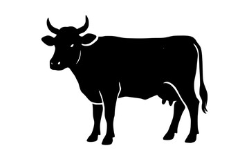 Silhouette of a cow standing on a plain background  