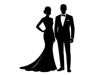 Silhouettes of couple in formal attire standing together  