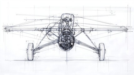 Detailed technical drawing of an aircraft showcasing design elements and engineering precision