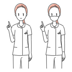 イラスト素材:説明と提案をする看護師・ナース・歯科スタッフ（モノトーン、シンプル）