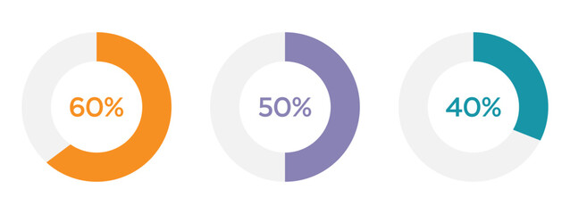 Round loading symbol with 40,50,60,percent filled bar. Progress, waiting or downloading icon divided on segments. Infographic element for website