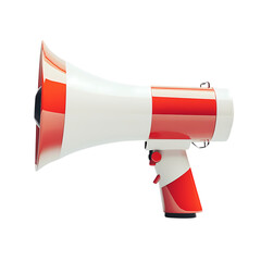 Red and White Megaphone: Powerful Public Address System for Announcements on white background