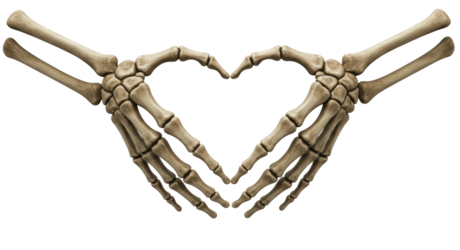 Isolated Skeleton Hands Forming a Heart Shape Gesture