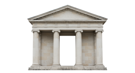 Isolated Ancient Greek Temple Facade with Columns
