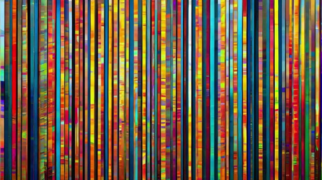 Vibrant staccatolike effect created by short stripes of various colors, forming a visually dynamic pattern that draws the eye with its rhythmic appearance and interplay of hues