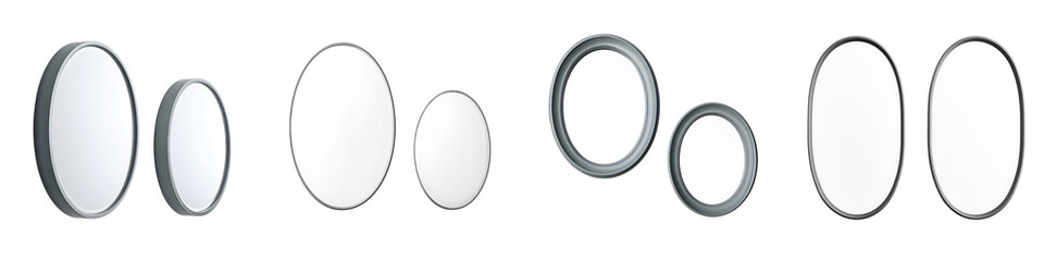 Obraz premium Modern, sleek mirrors in various sizes showcasing minimalist design, reflective surfaces, and clean lines, perfect for contemporary interior decor and styling