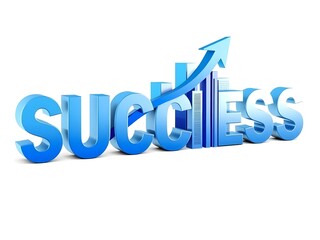 Blue Arrow Representing Financial Success with “Success” Text and Modern Cityscape on White Background — Symbol of Business Prosperity, Economic Growth, and Achievement Illustration