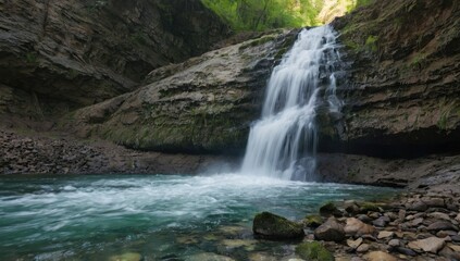 Fototapeta premium rock at the bottom of a waterfall