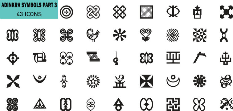 Adinkra Symbols Vector Set. 43 Traditional African Cultural Spiritual Tribal Icons