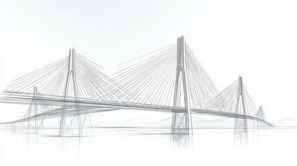 Obraz premium Steel cables and modern design highlight the beauty of a bridge at sunset reflecting on the water
