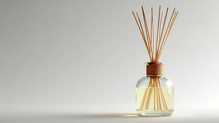 Fototapeta premium Aromatic Reed Diffuser with Essential Oils. The diffuser placed on table