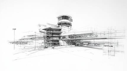 Obraz premium Architectural blueprint of a modern airport terminal showcasing innovative design and complex structures with clear lines and precise details