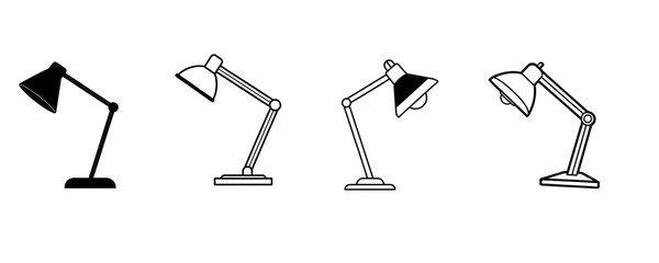 Led desk lamp silhouette vector set isolated on white background
