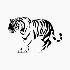 Tiger wildlife animal black and white 3d vector silhouette illustration.