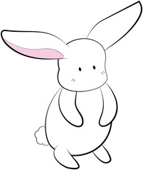 simple line drawing of a white rabbit with pink inner ears and a fluffy tail.