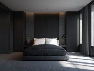 Dark bedroom interior design with a modern style.