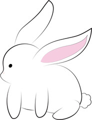simple line drawing of a white rabbit with pink inner ears and a fluffy tail.