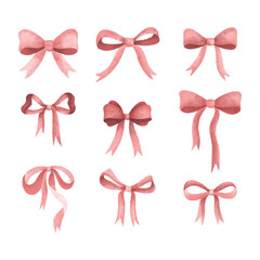 Watercolor Pink Bows Collection &ndash; Hand Painted Coquette Ribbon Clipart