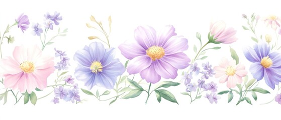 Fototapeta premium Pastel Watercolor Floral Border