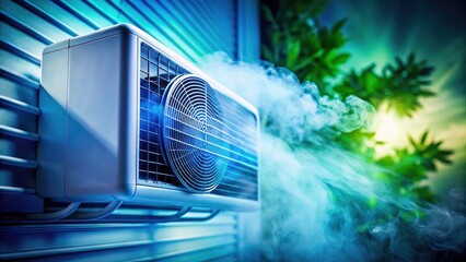 Tilt-Shift Modern Air Conditioner Cooling Fog - High-Resolution Image, HVAC System, Climate Control, Summer Cooling