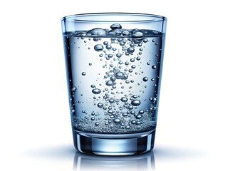 Sparkling Water Bubbles, Glass of Water, Isolated White Background,  High Resolution Photo, Still Life Photography, Clean Water Image