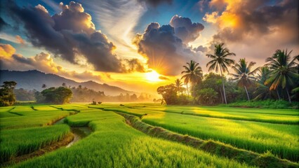 Sri Lanka Sunrise Field Photography: Golden Hour, Paddy Fields, Rural Landscape