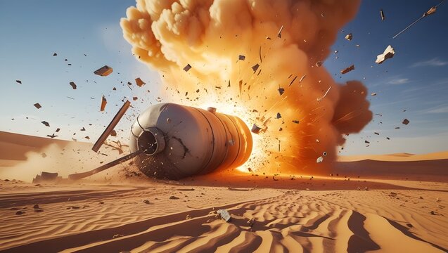Desert Expolsion: Tank Debris and Fireball in the Desert