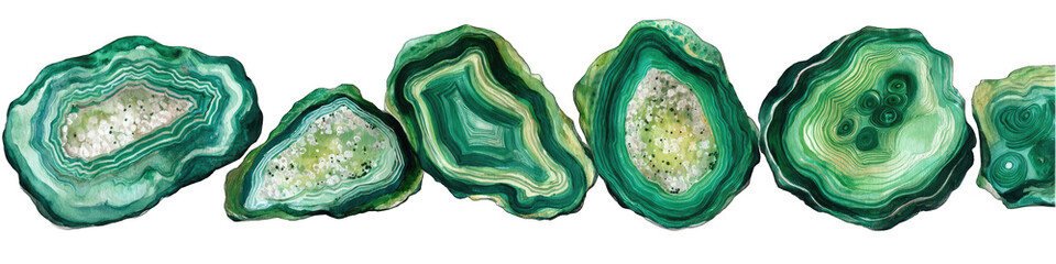 Emerald-green agate slices, concentric patterns