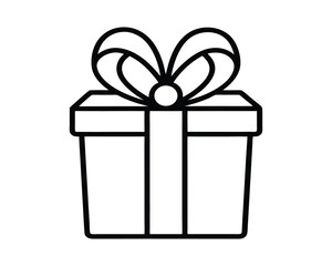 Obraz premium Simple Gift Box Icon, Outline Present with Heart & Ribbon 