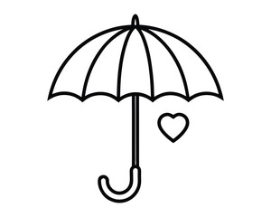 Umbrella with Heart Icon, Monochrome Love & Protection Symbol Vector On White Background
