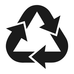 Simple black recycle or Recycling arrows vector icon on transparent background