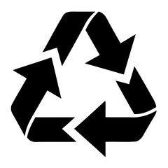 Simple black recycle arrows vector icon on transparent background