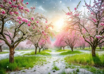 Surreal Late May Snowfall on Mountain Apple Orchard - Dreamlike Blossom Photography