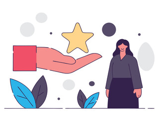 Obraz premium Woman Receiving Award Star Recognition Appreciation Vector Illustration