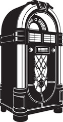 Side View Retro Jukebox Silhouette: A classic vintage jukebox stands tall in stark black and white, its intricate design and retro charm evoking nostalgic feelings of a bygone era. 