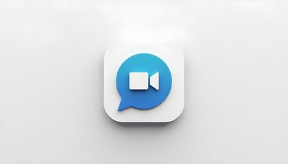 A white square app icon with a blue speech bubble containing a video icon