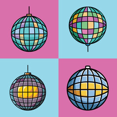 Disco Ball Flat Illustration Simple Retro Party Light Vector in Flat Style