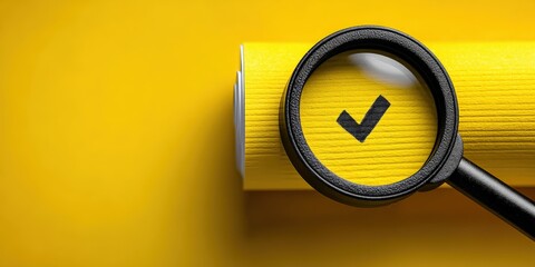 Under the Magnifying Glass: A vivid close-up captures a roll of paper beneath a magnifying glass, accentuating a bold checkmark, symbolizing accuracy.
