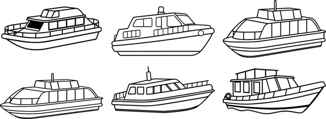 Set of Water taxi black outline vector and illustration, coloring book page © Vector Visionary