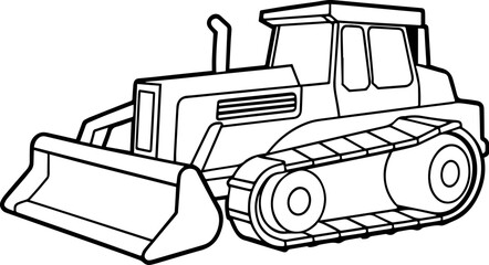 Bulldozer black outline vector and illustration, coloring book page
