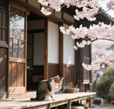 桜と猫と日本家屋｜古き良き和の風景と春のひととき