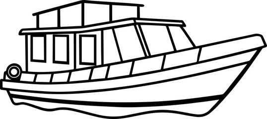Water taxi black outline vector and illustration, coloring book page